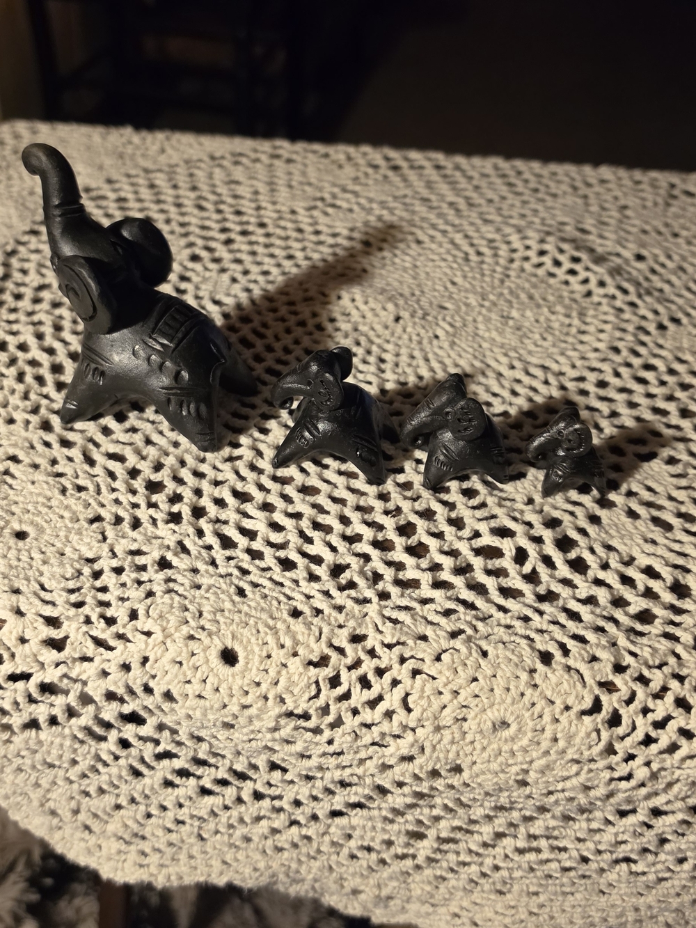 Black Clay Decorative Elephant Figurine Family Set - 4-Piece